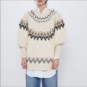 Zara fair isle wool blend oversized sweater size small.